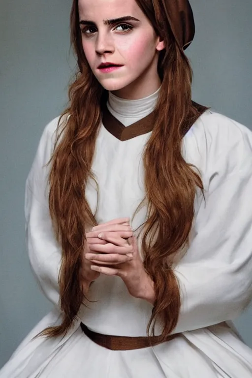 Image similar to portrait of emma watson as a nun, intimate, elegant, highly detailed, photorealistic, sharp focus, golden ratio
