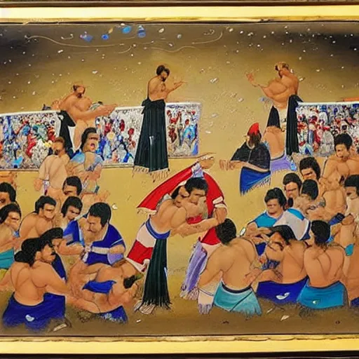 Prompt: persian painting of an MMA match