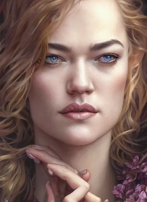 Prompt: sexy beautiful portrait of yvonne strahovski, soft features, by magali villeneuve and greg rutkowski and artgerm and alphonse mucha, intricate, elegant, highly detailed, photorealistic, trending on artstation, trending on cgsociety, 8 k, sharp focus