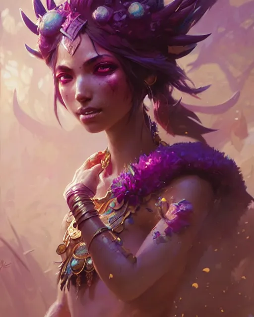 Image similar to neeko from league of legends, character portrait, concept art, intricate details, highly detailed by greg rutkowski, gaston bussiere, craig mullins, simon bisley