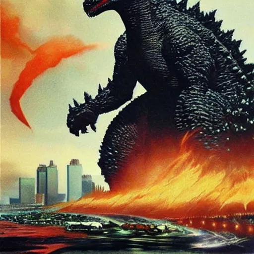 Image similar to godzilla by alex ross