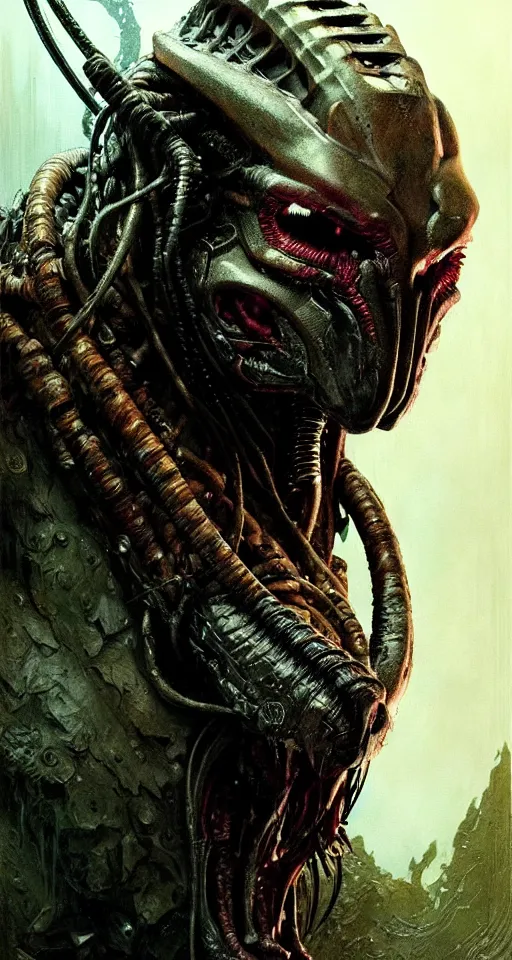 Image similar to a portrait of the predator fantasy character portrait, ultra realistic, cinematic, concept art, wide angle, intricate details, hologram, highly detailed by greg rutkowski, aaron horkey, gaston bussiere, craig mullins, simon bisley, arthur rackham