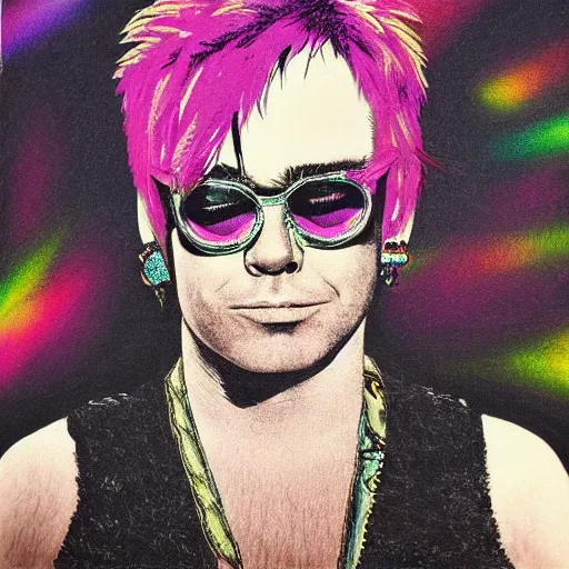 Prompt: punk elton john, profile picture, 1 9 7 0 fashion, reflection, cute artwork, inspired by made in glory, grunge hippie style