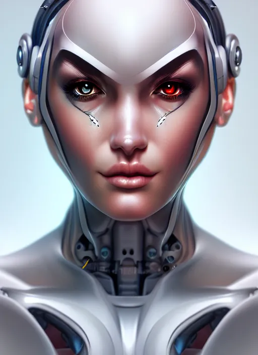 Prompt: portrait of a cyborg woman by Artgerm,rotation head +100, biomechanical, hyper detailled, trending on artstation