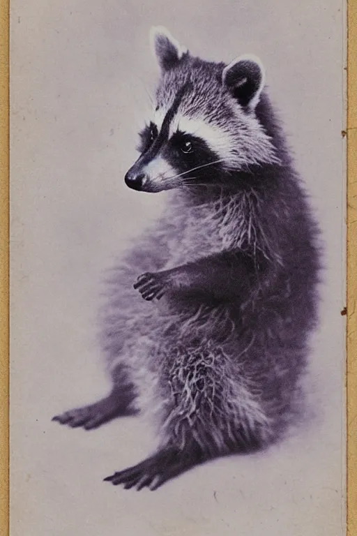 Image similar to purple stelar raccoon inspired vintage photograph