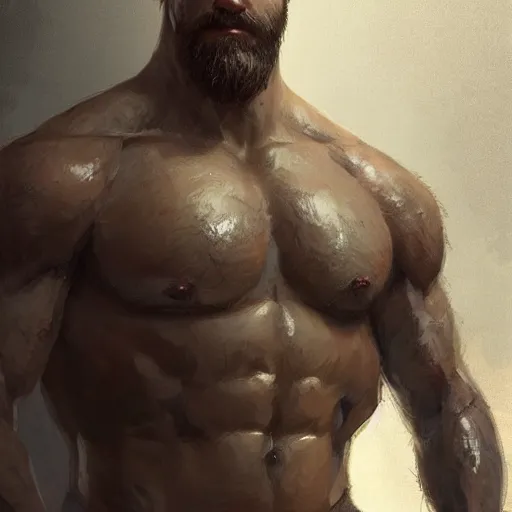 Image similar to portrait of a rugged ranger, muscular, upper body, hairy torso, D&D, fantasy, intricate, elegant, highly detailed, digital painting, artstation, concept art, smooth, sharp focus, illustration, art by greg rutkowski