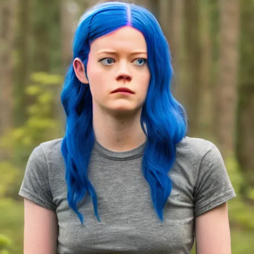 Image similar to jane levy as chloe price with blue hair in a live action movie adaptation of life is strange, highly detailed, high quality, hd, 4 k, 8 k, canon 3 0 0 mm, professional photographer, 4 0 mp, lifelike, top - rated, award winning