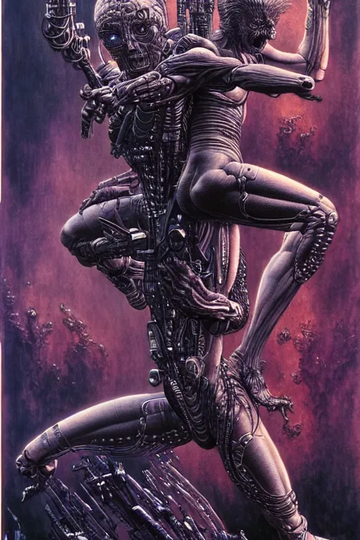 Prompt: a gemini metal hurlant character in action pose, ultra realistic, wide angle, intricate details, blade runner influence, highly detailed by wayne barlowe, hajime sorayama aaron horkey, gaston bussiere, craig mullins