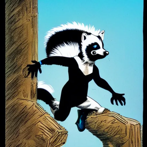 Image similar to a skunk that is blue by richard corben style