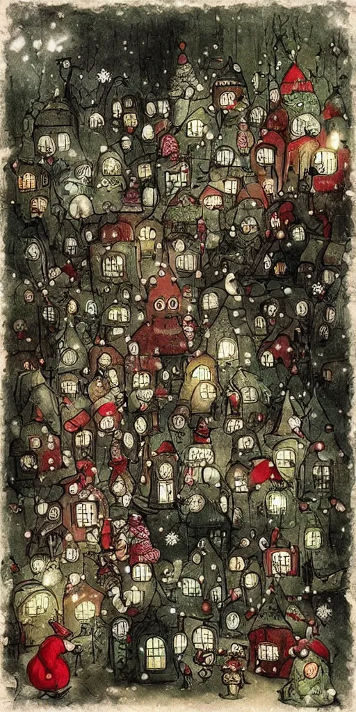 Image similar to a vintage christmas scene by alexander jansson and where's waldo