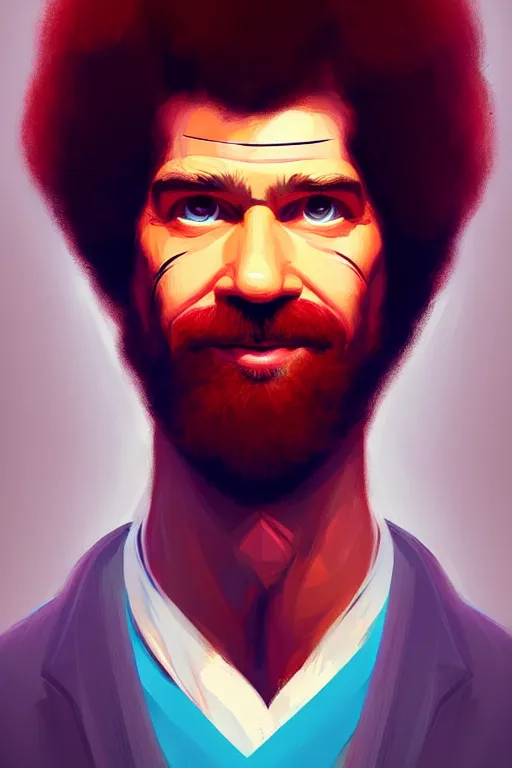 Image similar to symmetrical! portrait of Bob Ross, modern, colourful!! abstract highly detailed, digital painting, artstation, concept art, sharp focus, illustration, by greg rutkowski