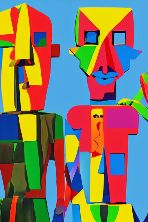 Image similar to cubist moai statue cutout digital illustration cartoon colorful beeple