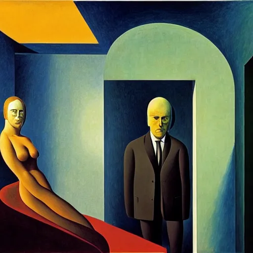 Image similar to figurative avant garde post - morden monumental dynamic interior portrait by magritte and edward hopper, inspired by william blake and gaugin, illusion surreal art, highly conceptual figurative art, intricate detailed illustration, controversial poster art