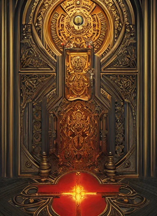 Image similar to symmetry!! the ornate door to the purgatory, very detailed, intricate details, complimentary colors, perfect lighting, perfect composition, aesthetic, masterpiece, award winning, artstation, darek zabrocki, greg rutkowski, artgerm, 4 k