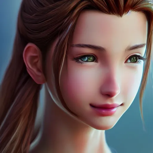 Image similar to face and body of aerith aeris by logan cure, BangkuART, sakimichan, yan gisuka, zeronis, dan eder, nick silva, Ja Mong, 4k, artstation