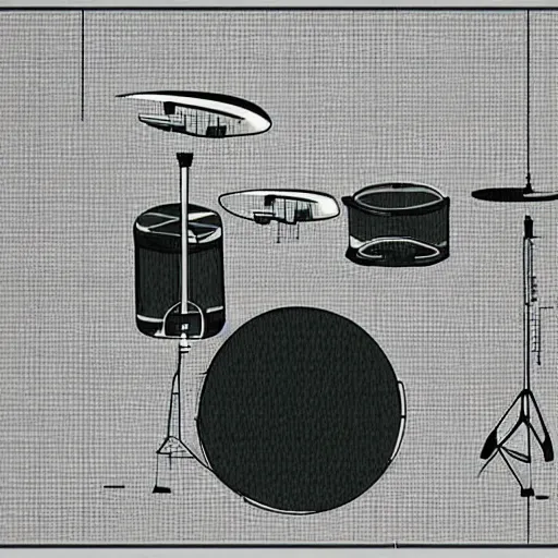 Prompt: a blueprint for a new futuristic drum set.