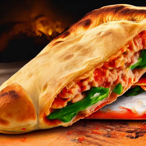 Image similar to al capone as a calzone being turned into a calzone as a calzone but still with the face of al capone being baked in an oven as a calzone, realistic, hyperrealistic, ultra realistic, real, real world, highly detailed, very detailed, extremely detailed, intricate details, 8 k resolution, hd quality