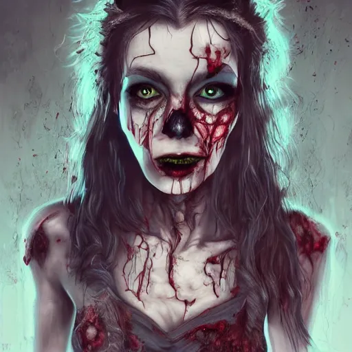 Image similar to beautiful zombie girl, intricate, art by greg rutkowsk, high detailed, 4 k,