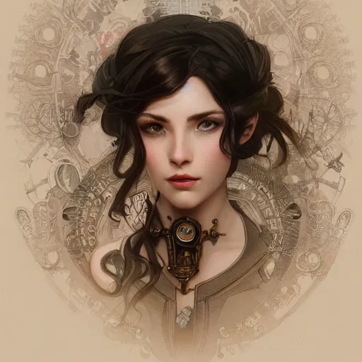 Prompt: photograpic portrait of a pretty woman, steampunk, fantasy, intricate, elegant, highly detailed, digital painting, artstation, concept art, smooth, sharp focus, illustration, art by artgerm and greg rutkowski and alphonse mucha