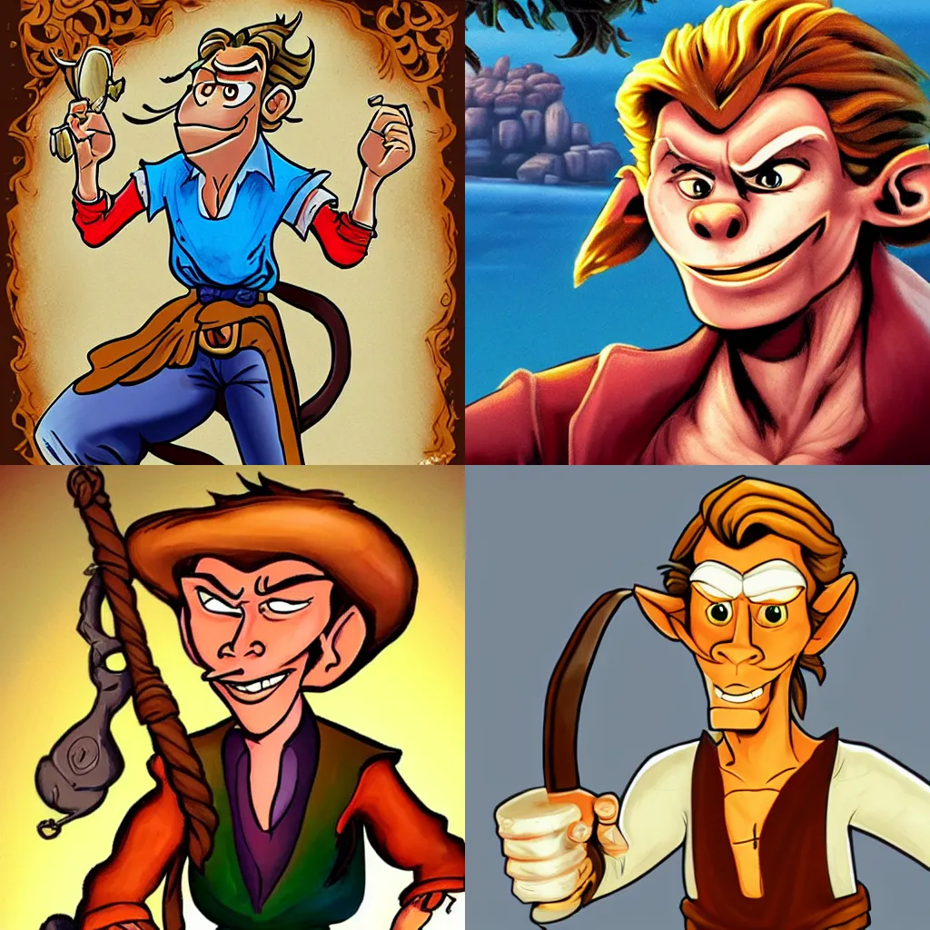 Prompt: monkey island guybrush threepwood in the style of steve purcell