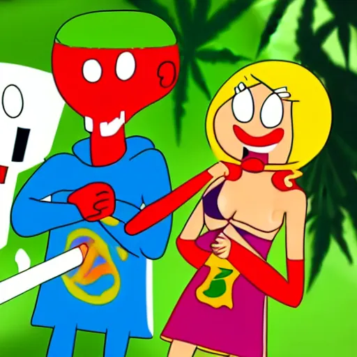 Image similar to billy and mandy rolling a cannabis joint with grim