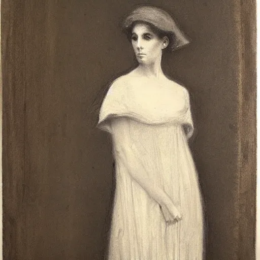 Image similar to a young woman, blonde, thin, by alfred stevens, charcoal