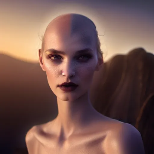 Image similar to photographic portrait of a stunningly beautiful alien gothic female in soft dreamy light at sunset, contemporary fashion shoot, by edward robert hughes, annie leibovitz and steve mccurry, david lazar, jimmy nelsson, breathtaking, 8 k resolution, extremely detailed, beautiful, establishing shot, artistic, hyperrealistic, beautiful face, octane render