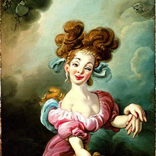 Prompt: helga pataki's teeth, soft rainbow, painting by francois boucher, sad muppet eyes