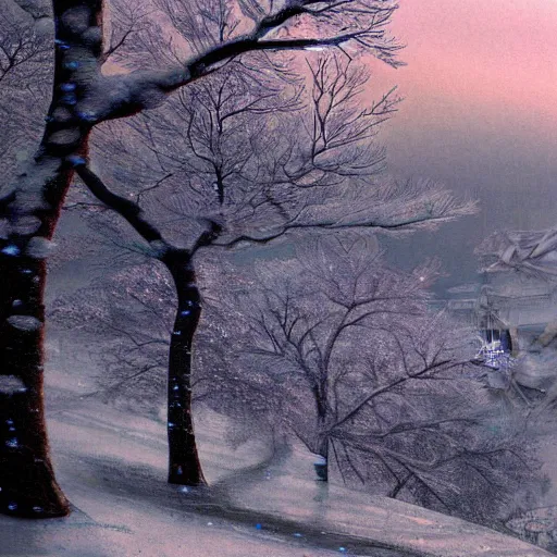 Prompt: mystic winter landscape by yoshitaka amano