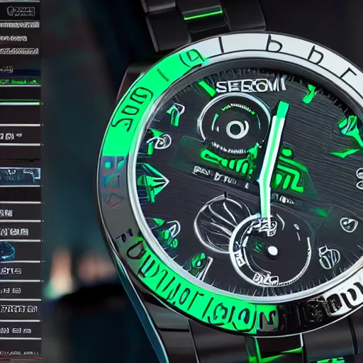 Image similar to Cyberpunk Rolex, hyperrealistic, in the style of Unreal Engine