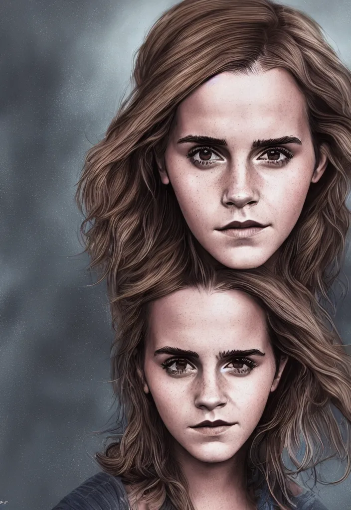 Prompt: highly detailed illustration, character portrait of Emma Watson, digital art by Martin Grip and Moebius 4k, 8k, HD