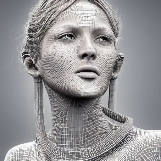 Prompt: detailed portrait, beautiful female face, majestic, mechanical, ancient, halfway through, hyper - detailed, stylistic, symmetrical, 3 d render, 8 k, octane render