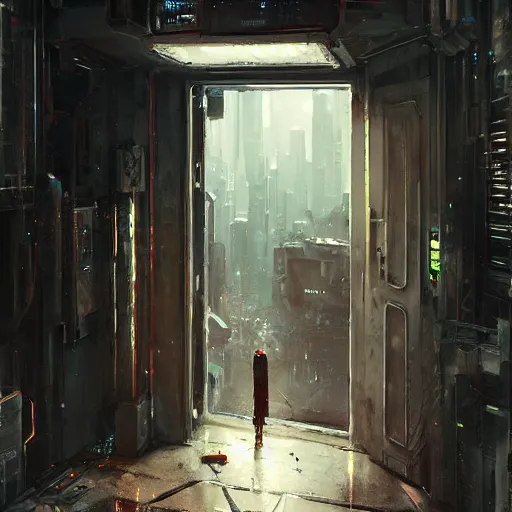 Prompt: door, entrance, cyberpunk city, painted by raymond swanland, painted by greg rutkowski, painted by jeremy mann, painted by igor kieryluk, trending on artstation