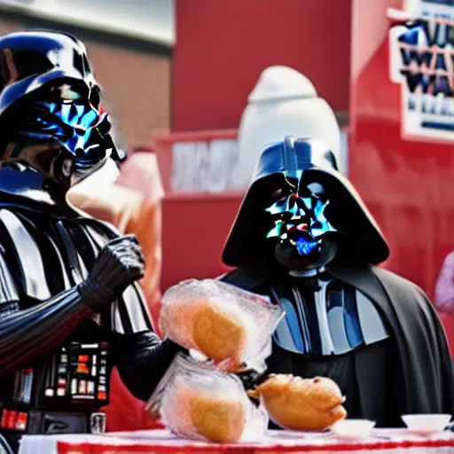 Image similar to Darth Vader in a hot dog eating contest