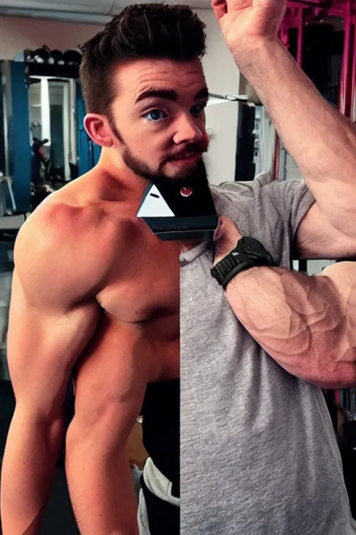 Prompt: 📷 Sean McLoughlan, Youtuber Jacksepticeye is a jacked muscle builder gigachad