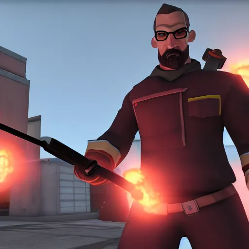 Image similar to Gordon Freeman in Team fortress 2, 4k screenshot of Team fortress 2 gameplay, 8k hdr showcase