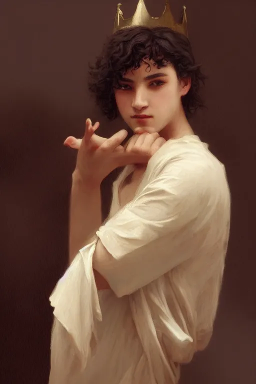 Image similar to Young male King painted by William-Adolphe Bouguereau and Charlie Bowater, realistic accurate face and hands, trending on artstation, artstationHD, artstationHQ, 4k, 8k