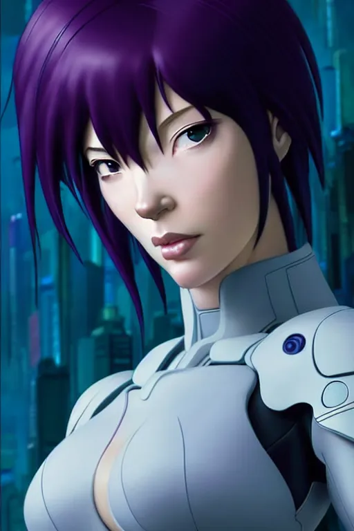 Image similar to weta disney pixar movie still portrait photo of ghost in the shell anime : : as motoko kusanagi by pixar : : by ilya kuvshinov, rossdraws, artgerm, maxim cover, octane render, 3 d, volumetric lighting, anti aliasing, raytracing : :