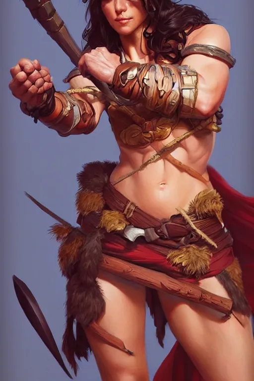 Prompt: barbarian woman, accurate anatomy, only two hands, highly detailed, digital painting, artstation, concept art, smooth, sharp focus, illustration, Unreal Engine 5, 8K, art by artgerm and greg rutkowski and alphonse Mucha