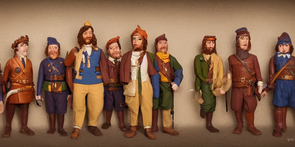 Image similar to A group of 5 adventurers lined up for a group portrait directed by Wes Anderson, Chest high, RPG portrait, Regal, Formal, Symmetrical, dynamic lighting, Highly Detailed, Cinematic Lighting, 8k, HD