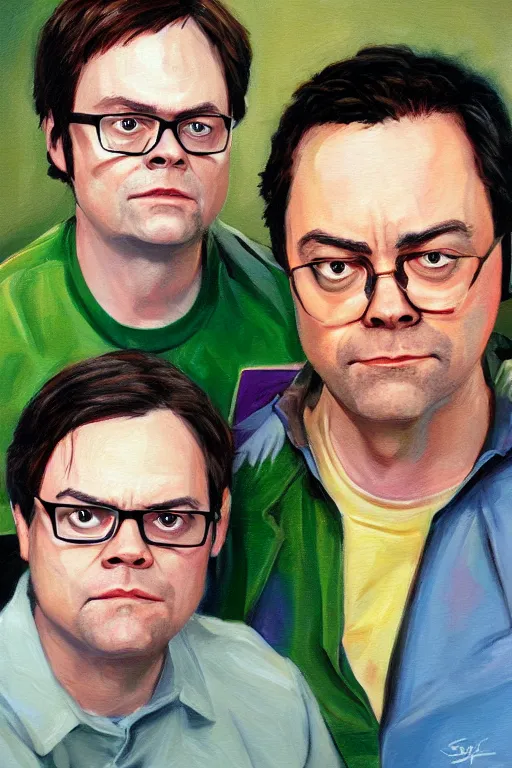 Image similar to portrait painting of dwight schrute and joe lo truglio