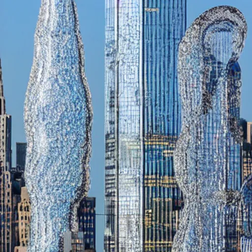 Image similar to buildings made of iridescent bubbles in the form of the new york skyline