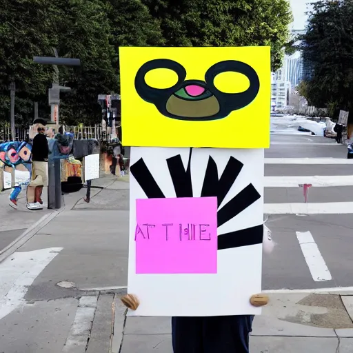 Prompt: a protest sign that says arm the homeless by takashi murakami