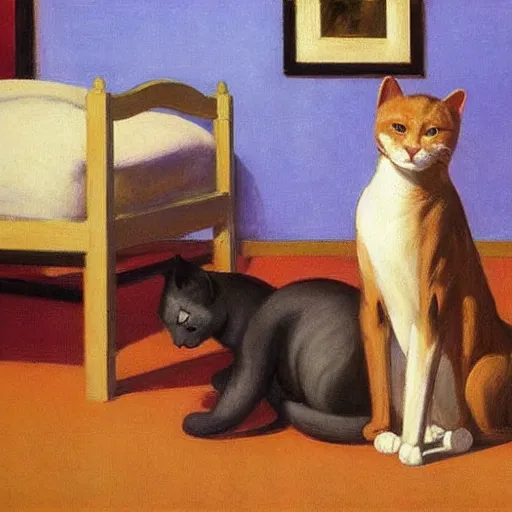 Image similar to cats and dogs by Edward hopper