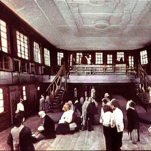 Prompt: Photo Titanic's Telegraph Room, 1970 color photo