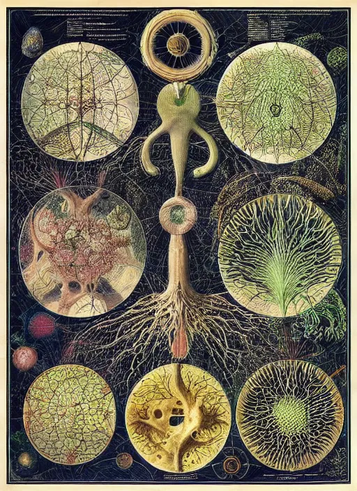 Prompt: “Detailed Scientific illustration of the worlds data traffic networks by Ernst Haeckel with explanations”