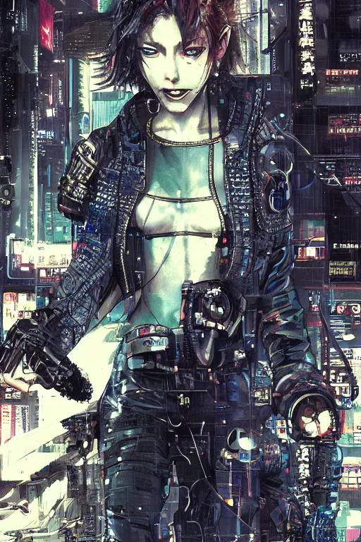 Image similar to \'Cyberpunk detective. Сoncept art. Artwork by Yoshitaka Amano. photoillustration