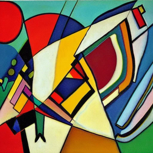 Prompt: an abstract painting of cow by wassily kandinsky