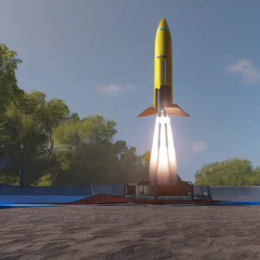 Image similar to futuristic cruise rocket landing on a platform on an asteroid, Unreal Engine 5 render, perfectly detailed