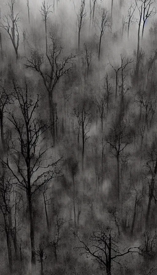 Image similar to a storm vortex made of many demonic eyes and teeth over a forest, by peter holme iii